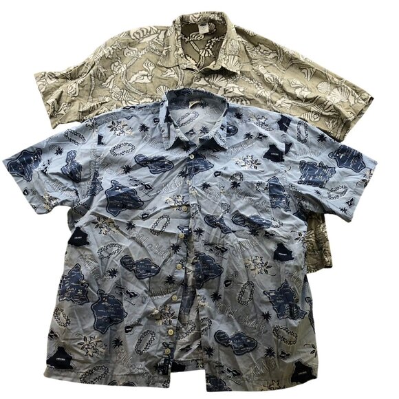 Old Navy Mens Hawaiian Shirt Size XL Lot Of Two Vintage Short Sleeve Button Up - Picture 1 of 15